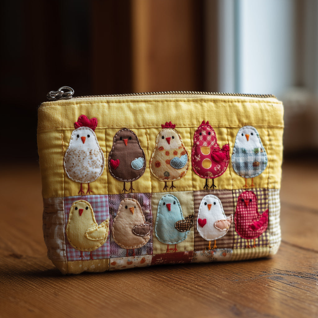 Chicken Patchwork Rows quilted purse – rows of little hens