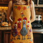 Googly Hen Gang quilted apron – googly-eyed hens