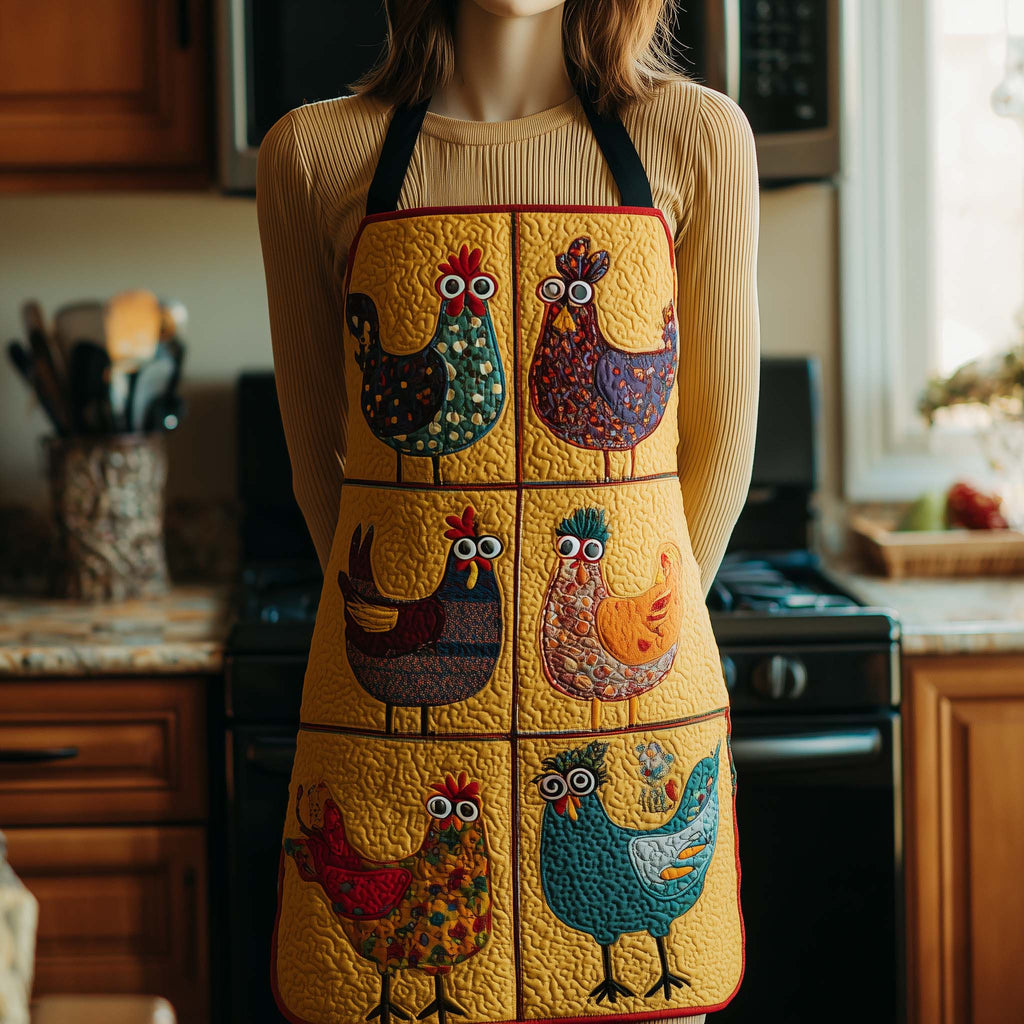 Hen Squares quilted apron – hens in squares
