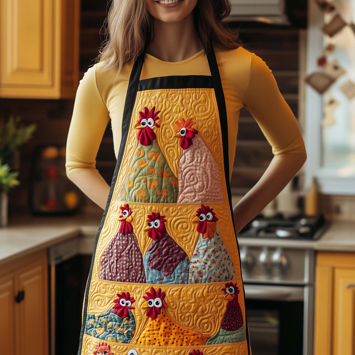 Hen Huddle quilted apron – huddled hens
