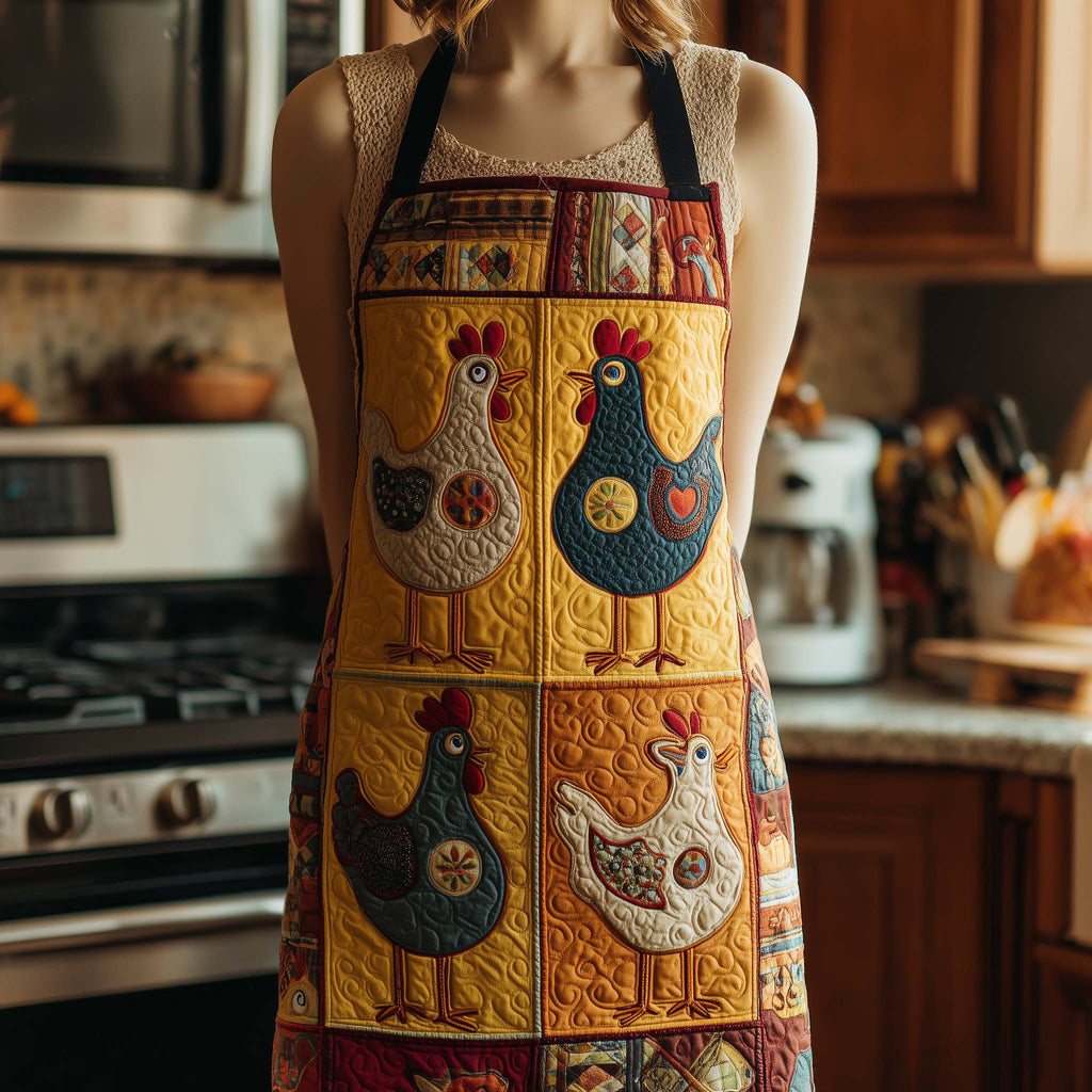 Speckled Hen Squares quilted apron – speckled hens