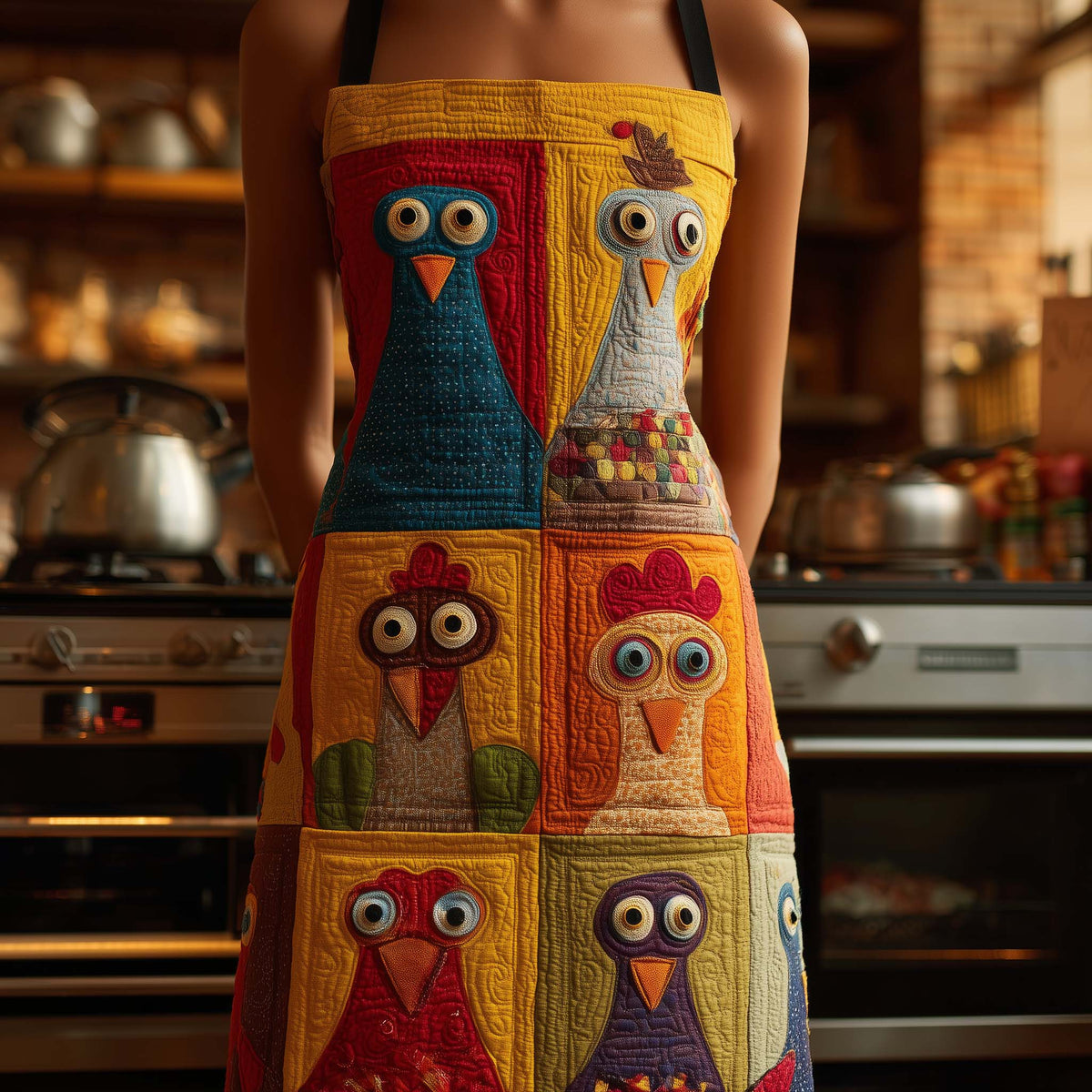 Hen Portraits quilted apron – hen portraits