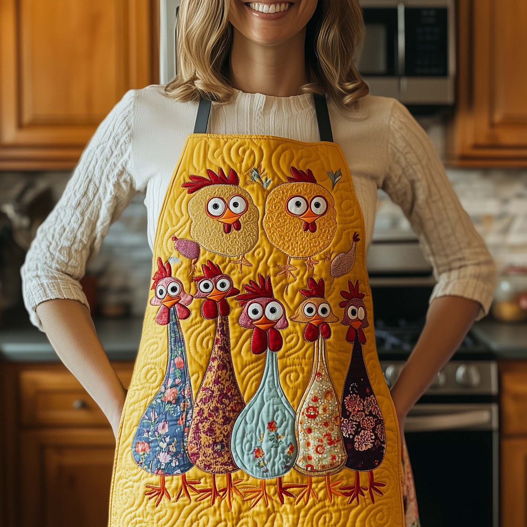 Hen Chorus Line quilted apron – line of hens