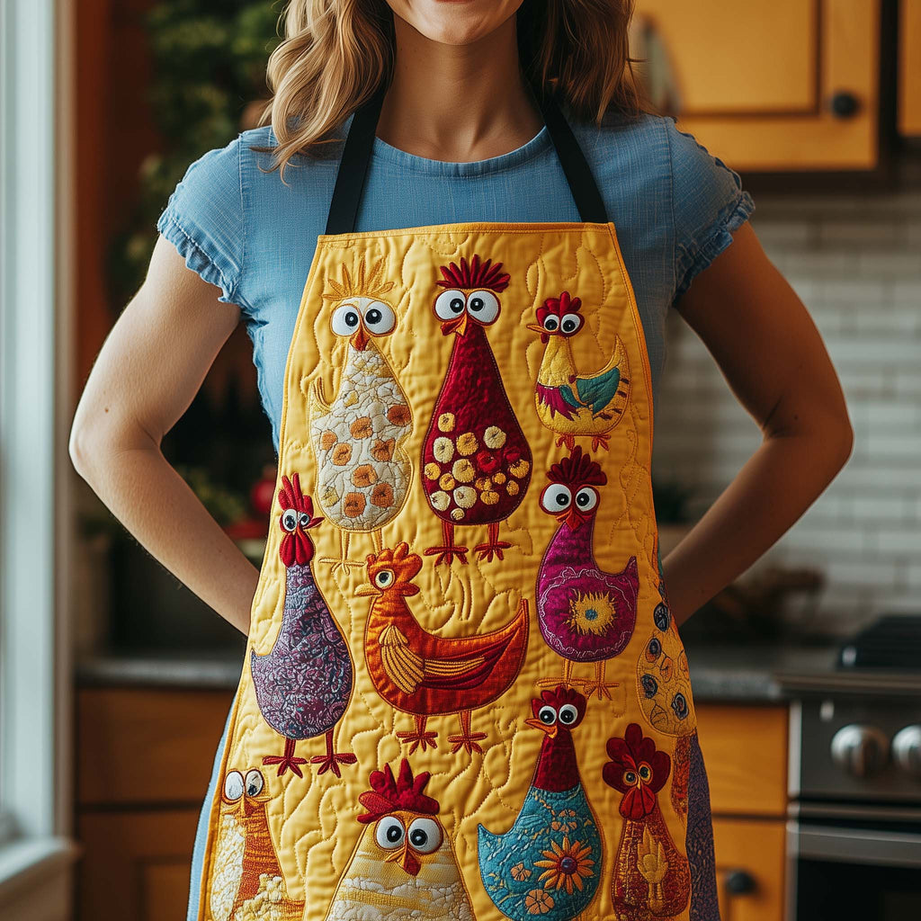 Hen Scatter quilted apron – scattered hens