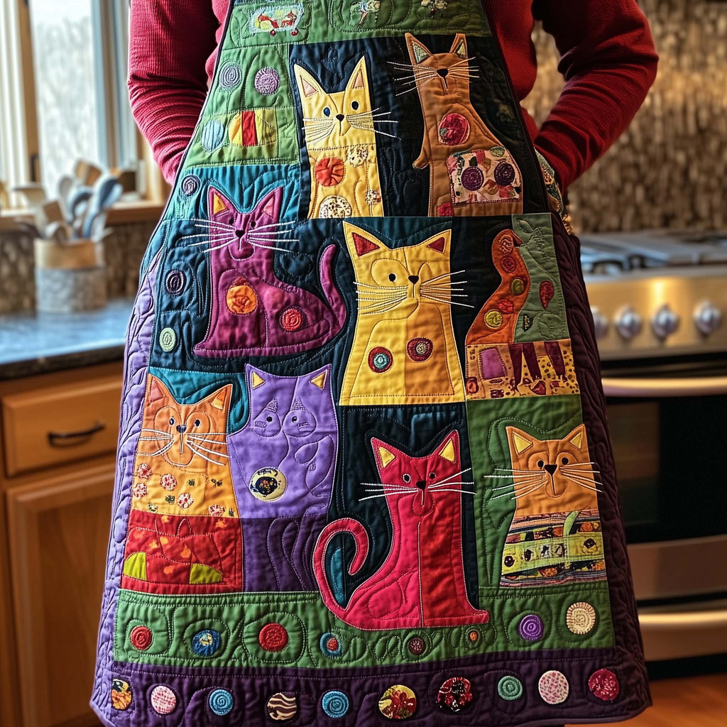 Button Border Cats quilted apron – cats with button border