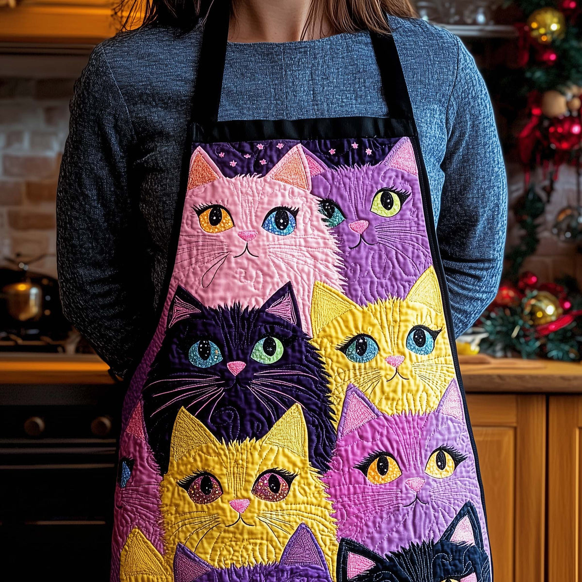 Pastel Cat Stack quilted apron – pastel cat stack