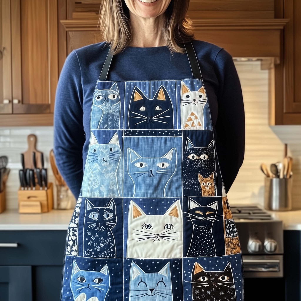 Denim Cat Squares quilted apron – denim cat squares