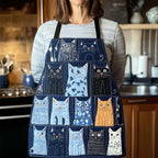 Navy Cat Panels quilted apron – cats on navy panels