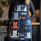 Starry Denim Cats quilted apron – cats with stars