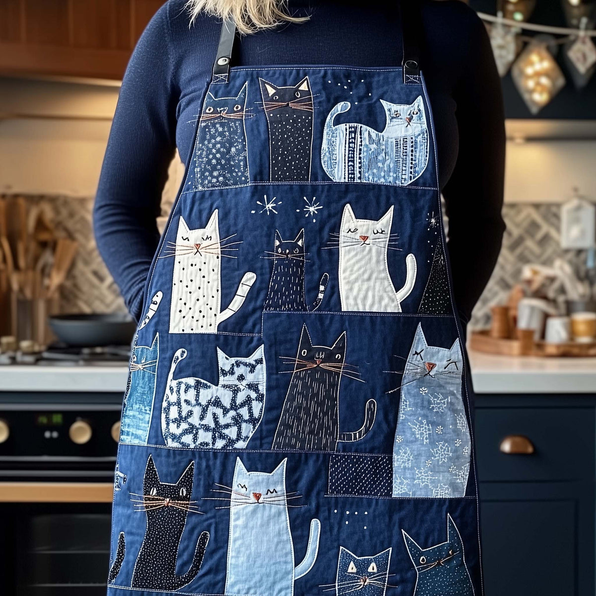 Indigo Cat Quilt quilted apron – indigo cats