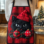 Bauble Cat Tartan quilted apron – christmas cat with baubles