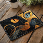 Catitude quilted placemats – black cat with amber eyes