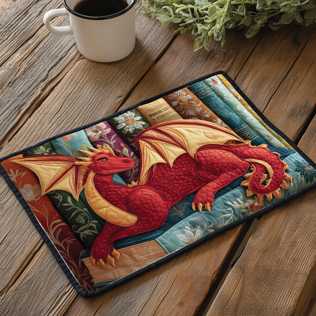 Library Dragon quilted placemats – red dragon by bookshelves