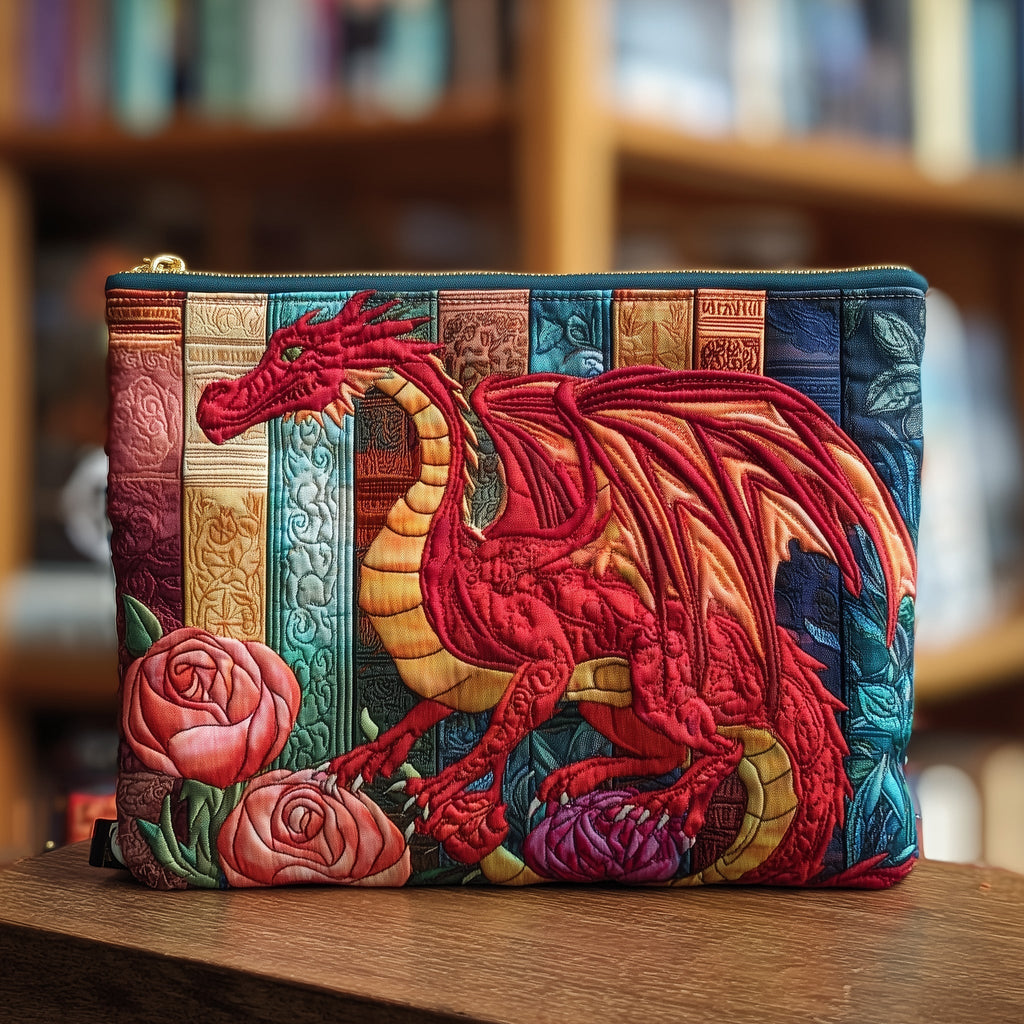 Ruby Dragon Roses quilted purse – red dragon with roses
