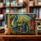 Green Dragon Library quilted purse – green dragon on books