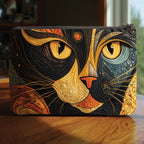 Golden Eye Cat quilted purse – black cat with golden eyes