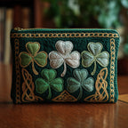 Emerald Celtic Knot quilted purse – shamrocks on emerald