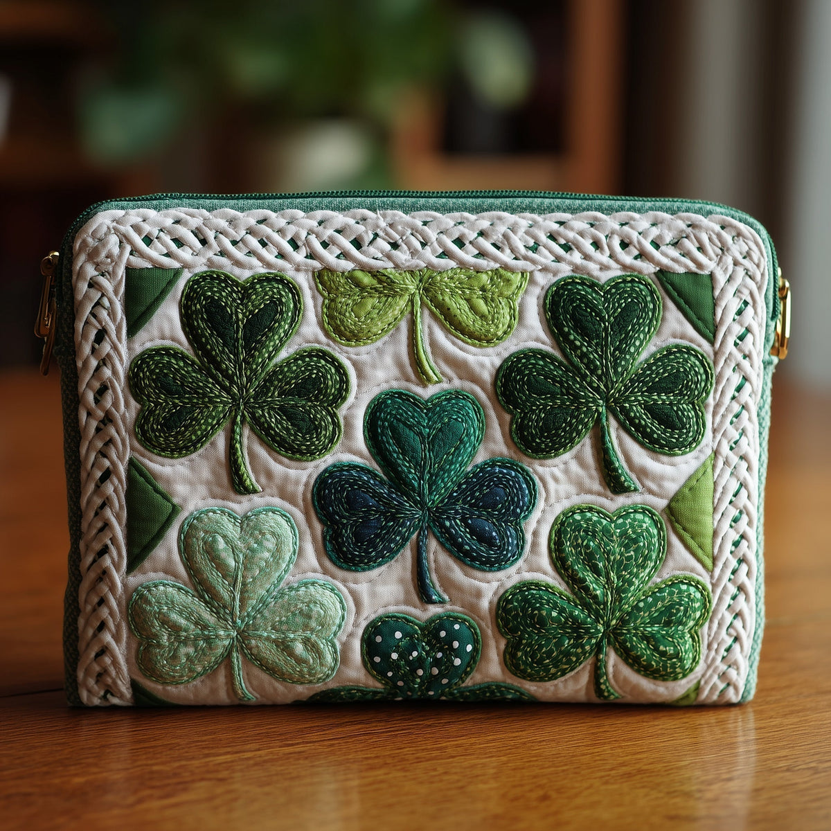 Celtic Shamrock Lattice quilted purse – shamrocks with Celtic border