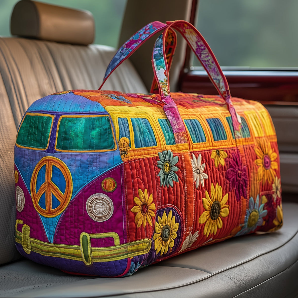 Sunflower Rainbow Van quilted weekend bag – rainbow sunflower van