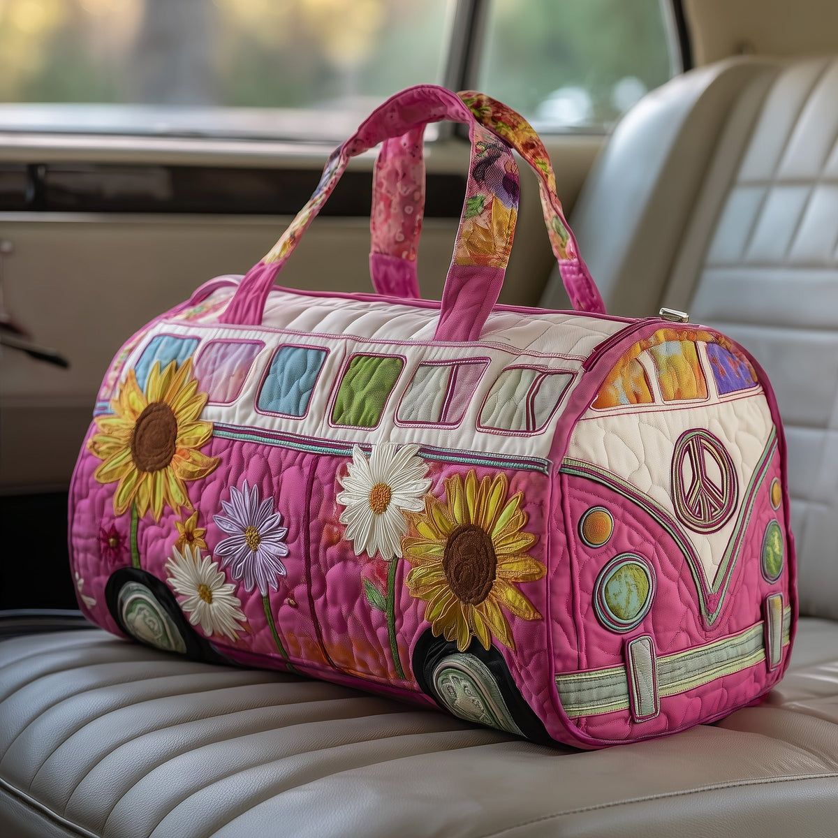Pink Sunflower Van quilted weekend bag – pink sunflower van