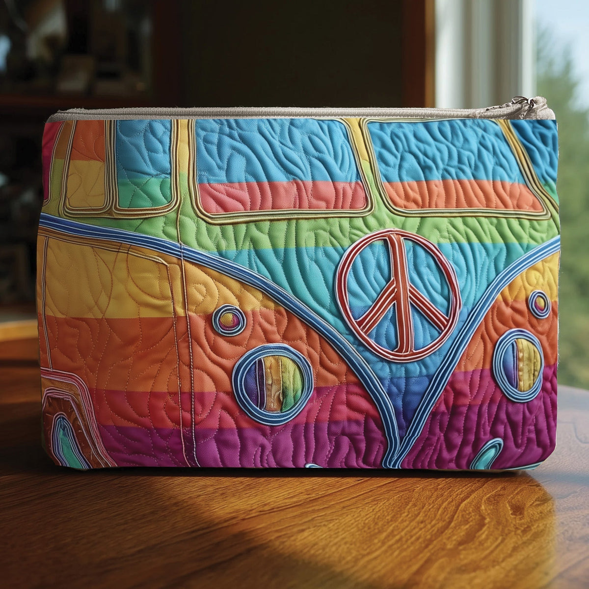 Pastel Peace Van quilted purse – pastel camper van
