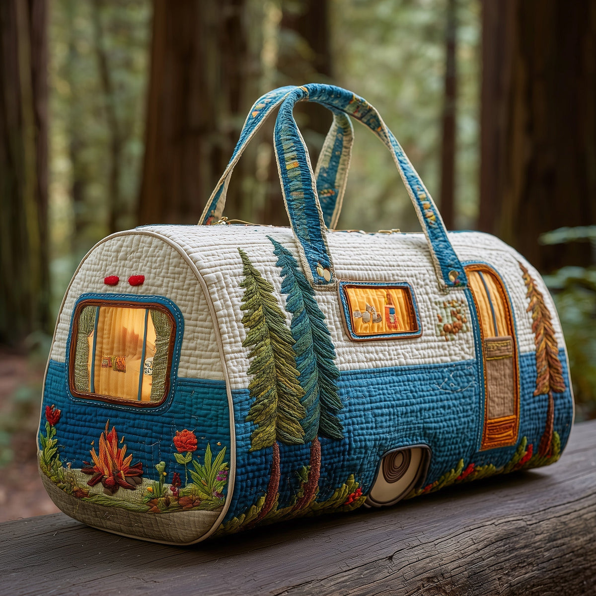 Woodland Caravan Glow quilted weekend bag – glowing caravan