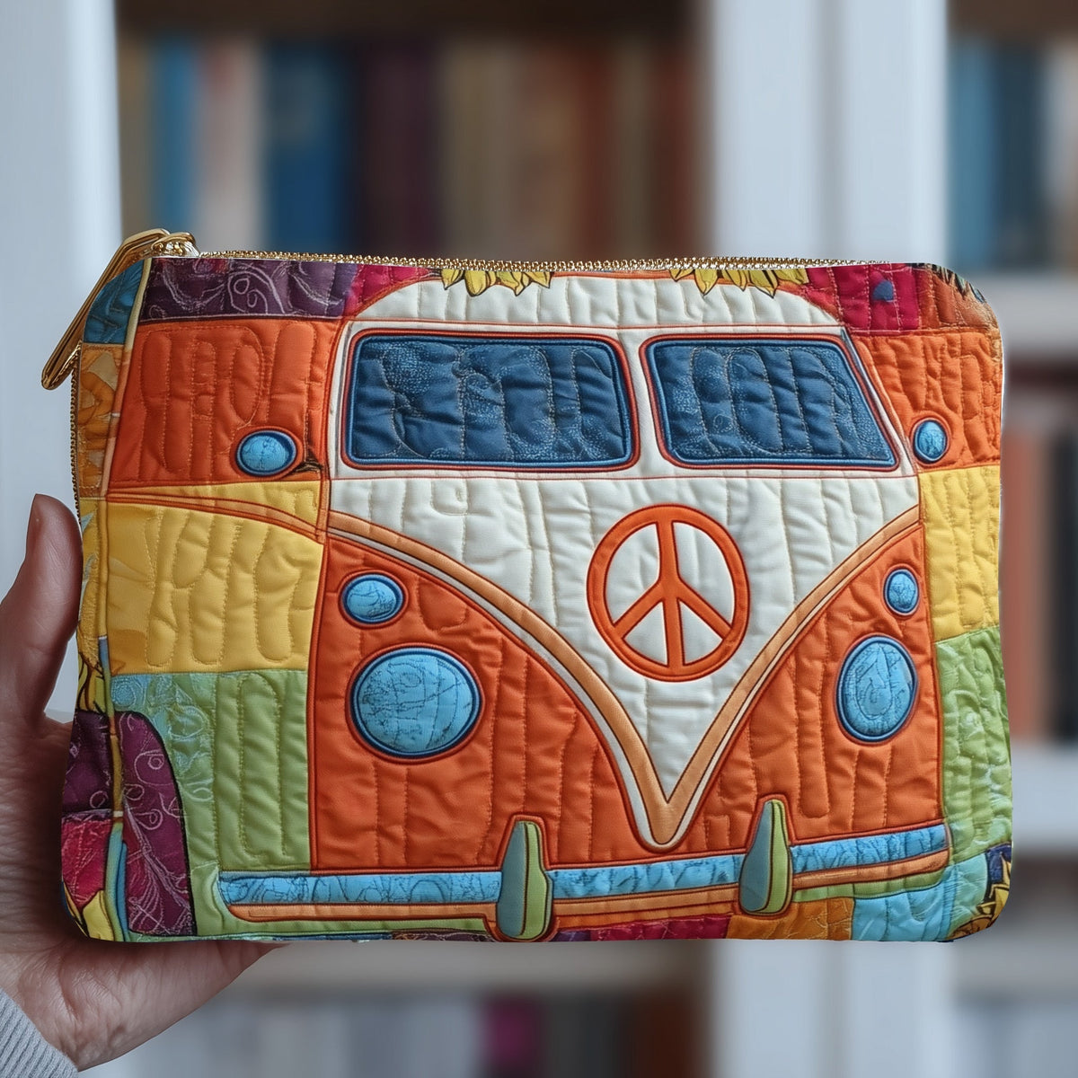 Patchwork Peace Van quilted purse – patchwork camper van