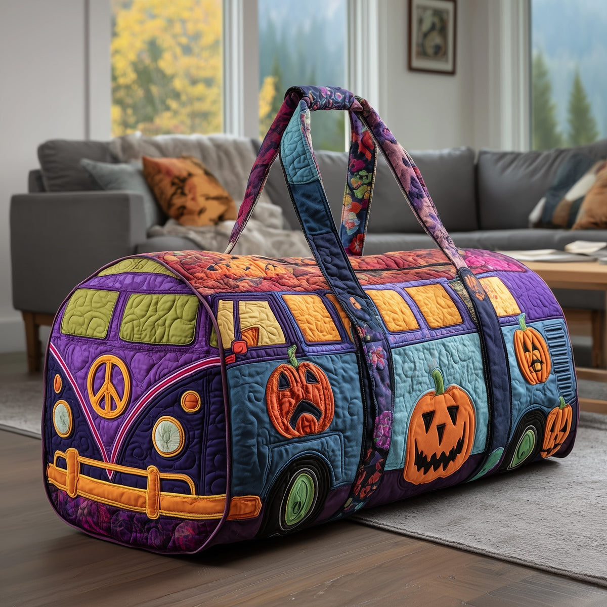 Pumpkin Party Van quilted weekend bag – halloween camper van
