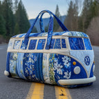 Indigo Patch Van quilted weekend bag – blue patchwork van