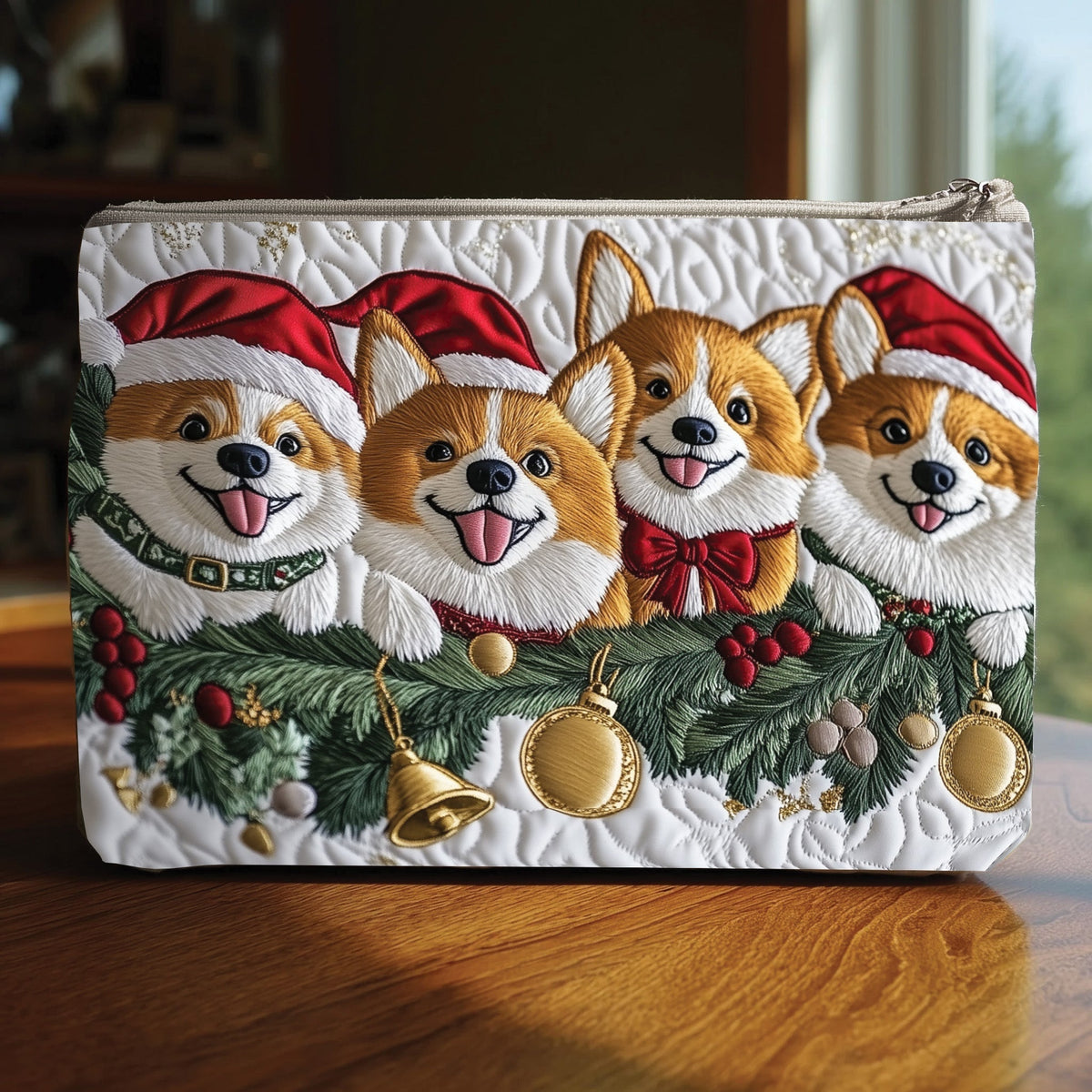 Christmas Corgi Quartet quilted purse – corgis in Santa hats