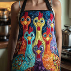Midnight Hens quilted apron – hens on navy
