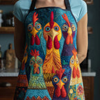Rooster Rally quilted apron – roosters on navy
