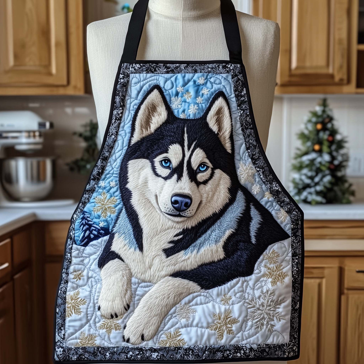 Snowy Husky quilted apron – husky in the snow