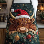 Evergreen Highland quilted apron – highland cow with pine