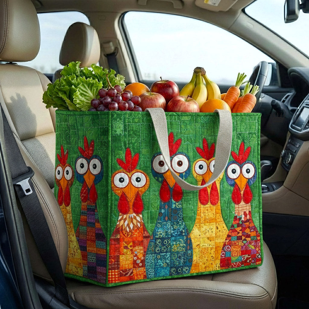 Funky Chicken Green quilted shopping bag – funky chickens on green
