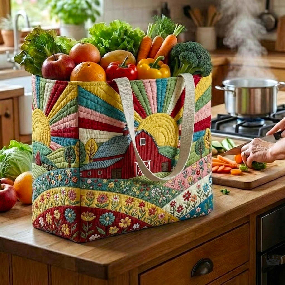Sunrise Barn quilted shopping bag – barn at sunrise