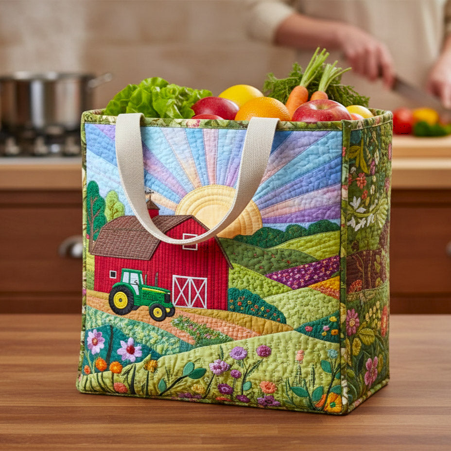 Tractor Fields quilted shopping bag – barn and tractor