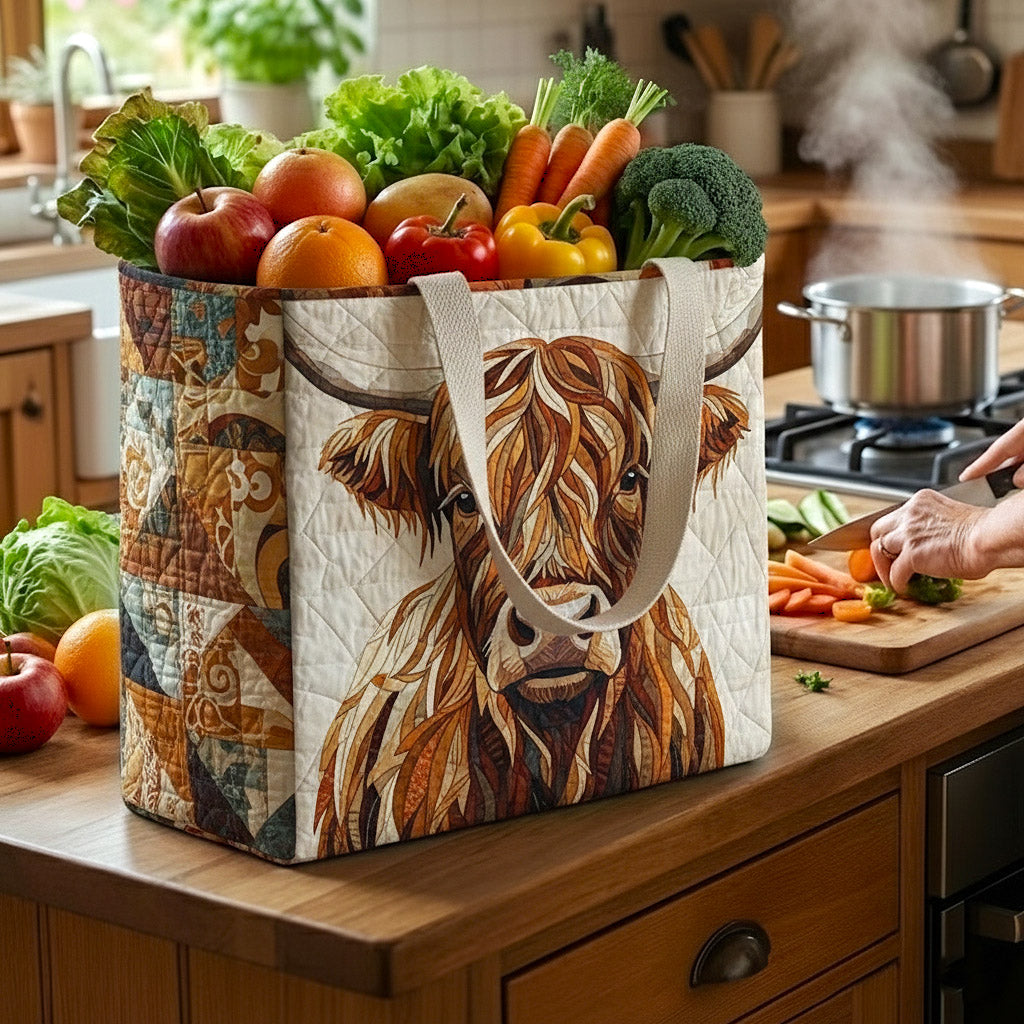 Highland Portrait quilted shopping bag – highland cow portrait