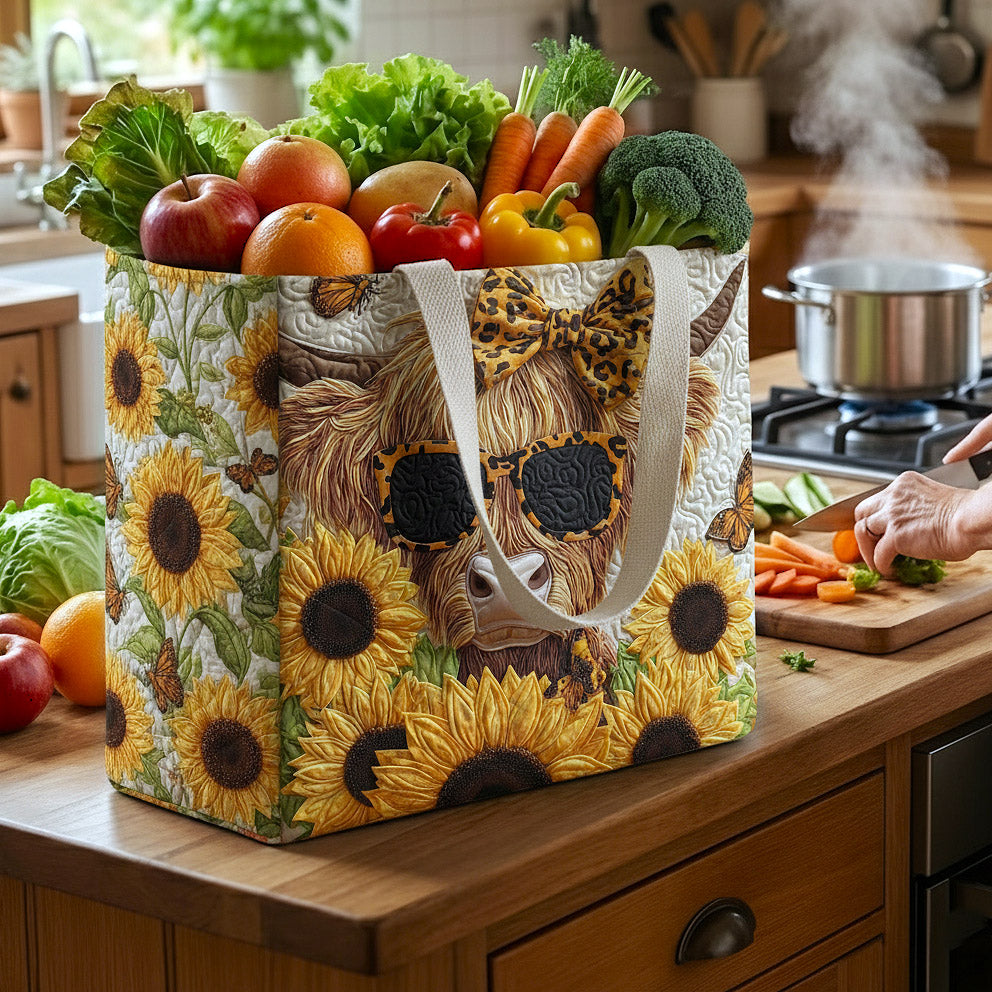 Highland Sunflower quilted shopping bag – highland cow and sunflowers