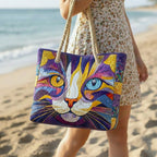 Woman carrying the Catitude quilted beach bag along the shore