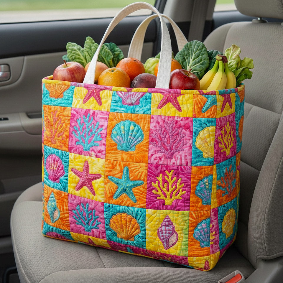 Shoreline Gems Brights quilted shopping bag – bright shell patchwork