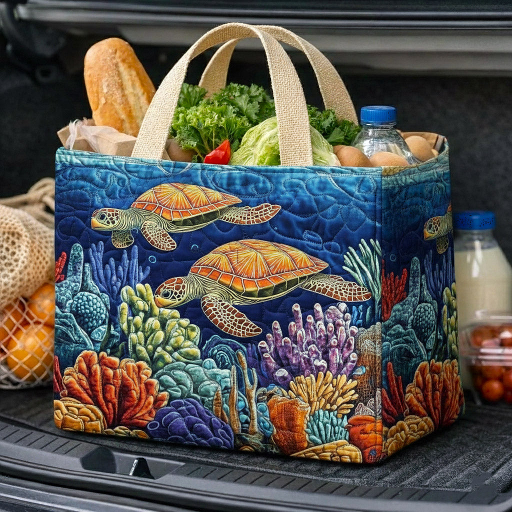 Coral Garden Turtles quilted shopping bag – turtles over coral
