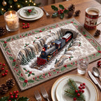 Holiday Express quilted placemats – train with holly border