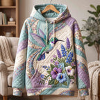 Hummingbird Lavender quilted hoodie – hummingbird with lavender