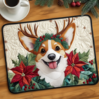 Reindeer Corgi quilted placemats – corgi with poinsettias