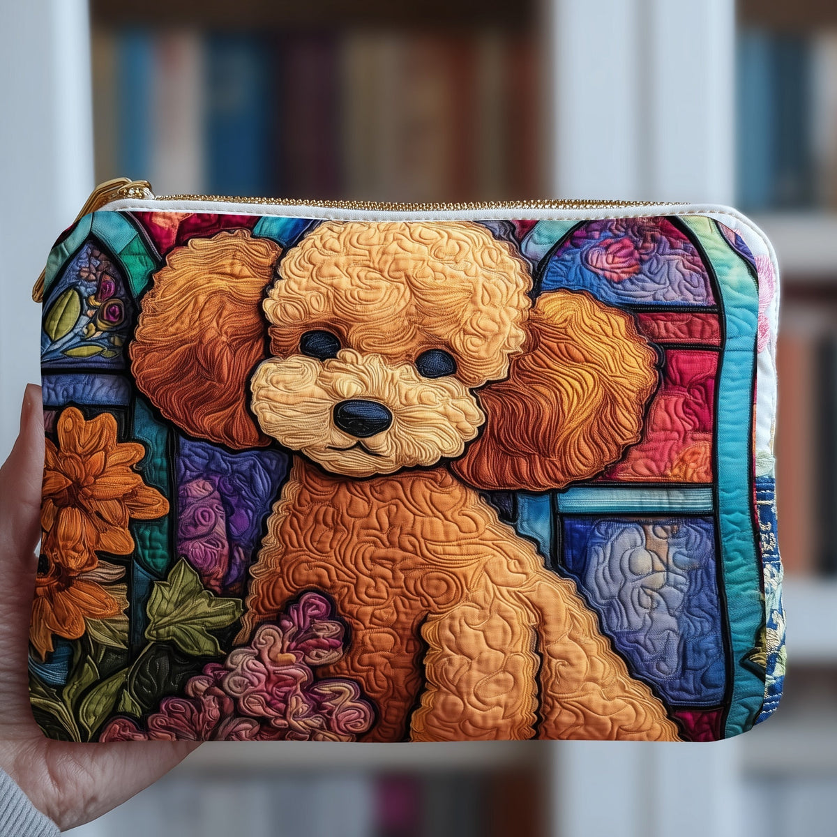 Stained Glass Poodle quilted purse – poodle in stained glass