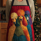Royal Poodles quilted apron – colourful poodles on red