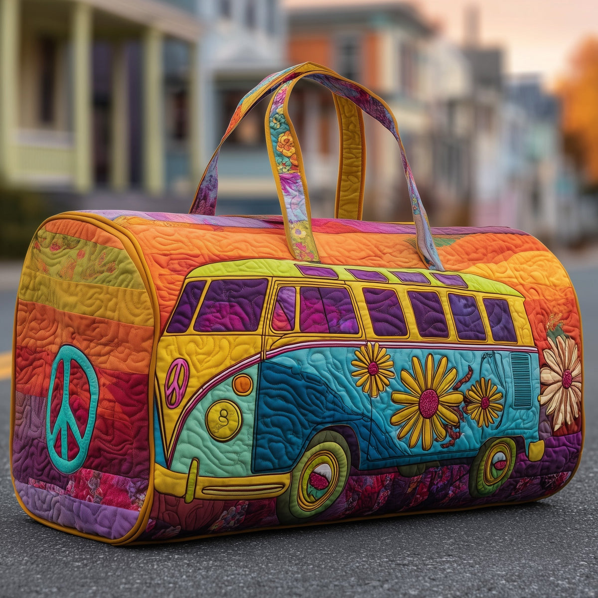 Sunset Swirl Van quilted weekend bag – sunset swirl van