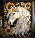 Sunflower White Horse art quilt – white horse with sunflowers