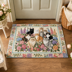 Garden Cat Gathering doormat – cats in floral frame